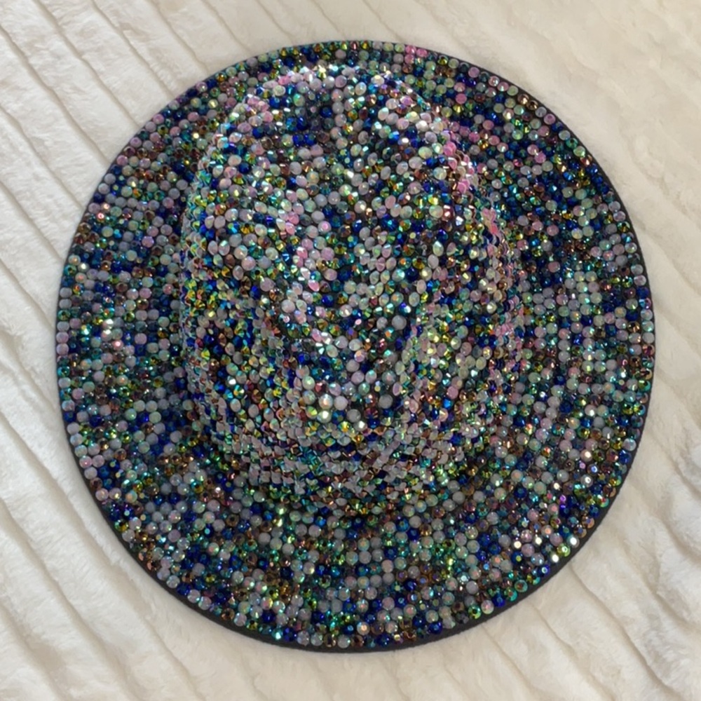Rhinestone stone fedora hat.”